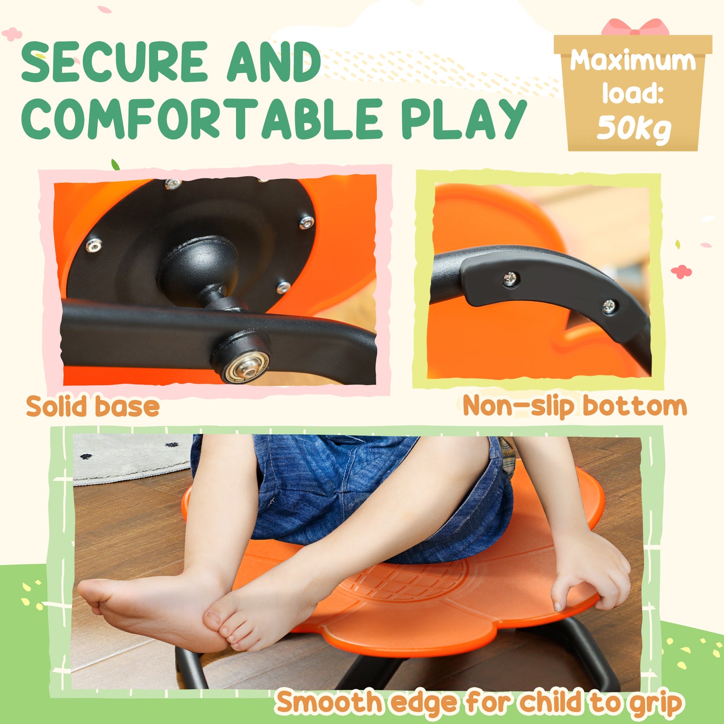 AIYAPLAY Sensory Spinning Chair for Kids Coordination and Balance Orange Non Slip Base Supports up to 50kg