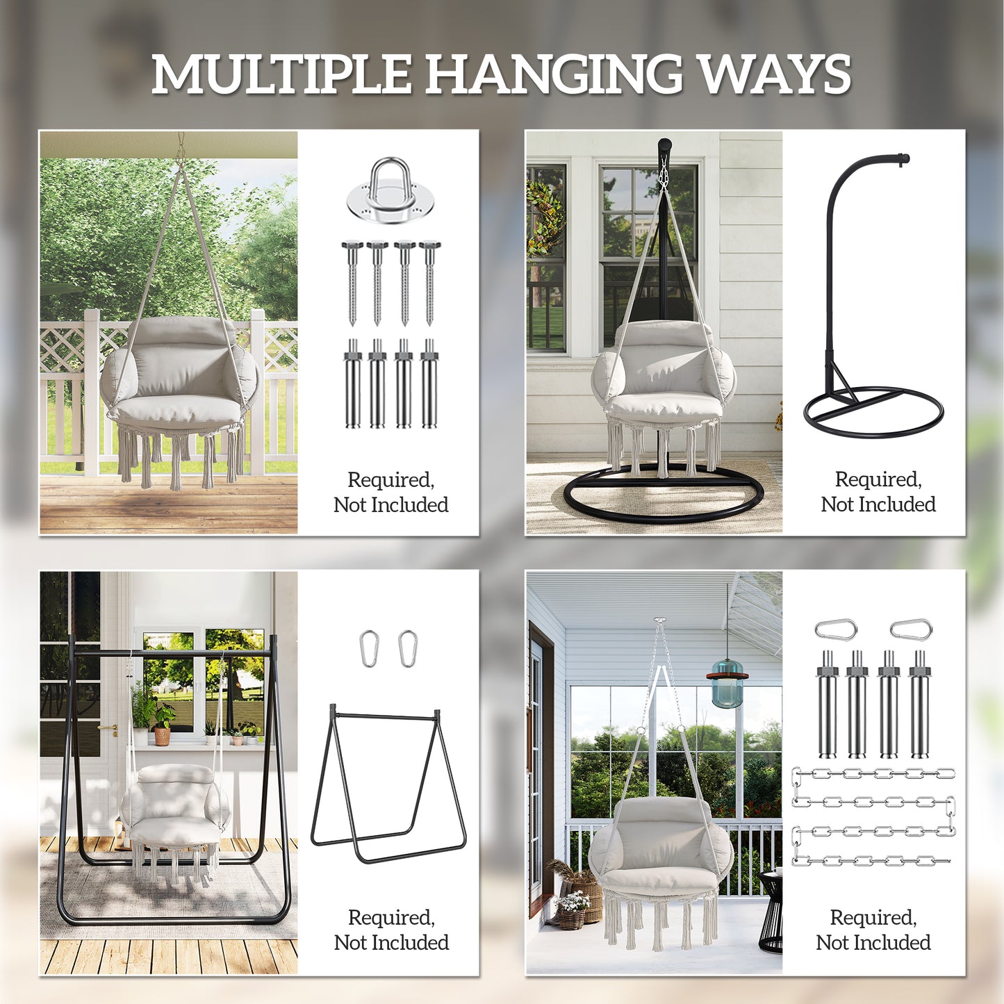 Outsunny Outdoor Hammock Chair With Plush Cushion Cotton Rope Boho Style Swing Cream White