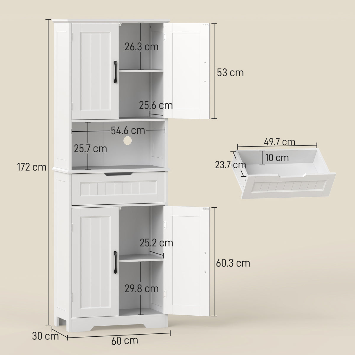 HOMCOM 172 cm Kitchen Pantry Cabinet With Open Counter and Adjustable Shelves