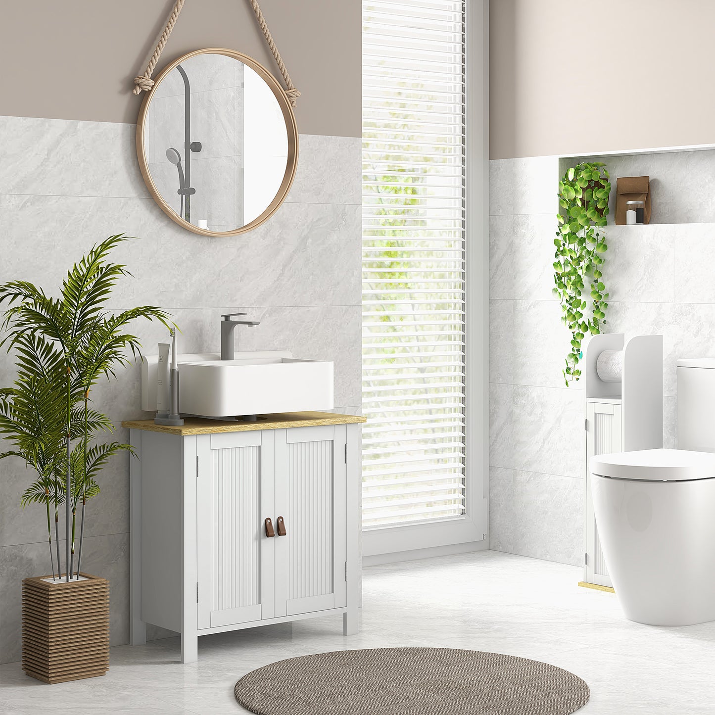 Kleankin Under Sink Bathroom Cabinet For Basin Without Pedestal White Space Saving Storage Organizer For Small Bathrooms