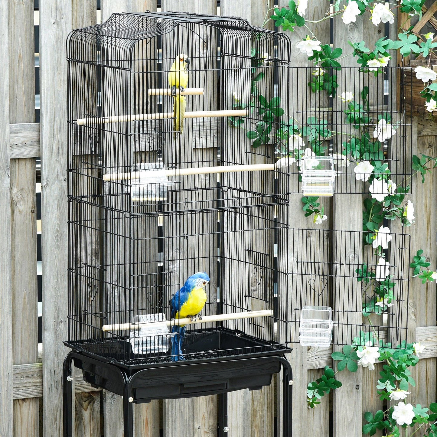 PawHut Black Bird Cage with Stand and Accessories, 36 x 46.5 x 157 cm - ALL4U RETAILER LTD