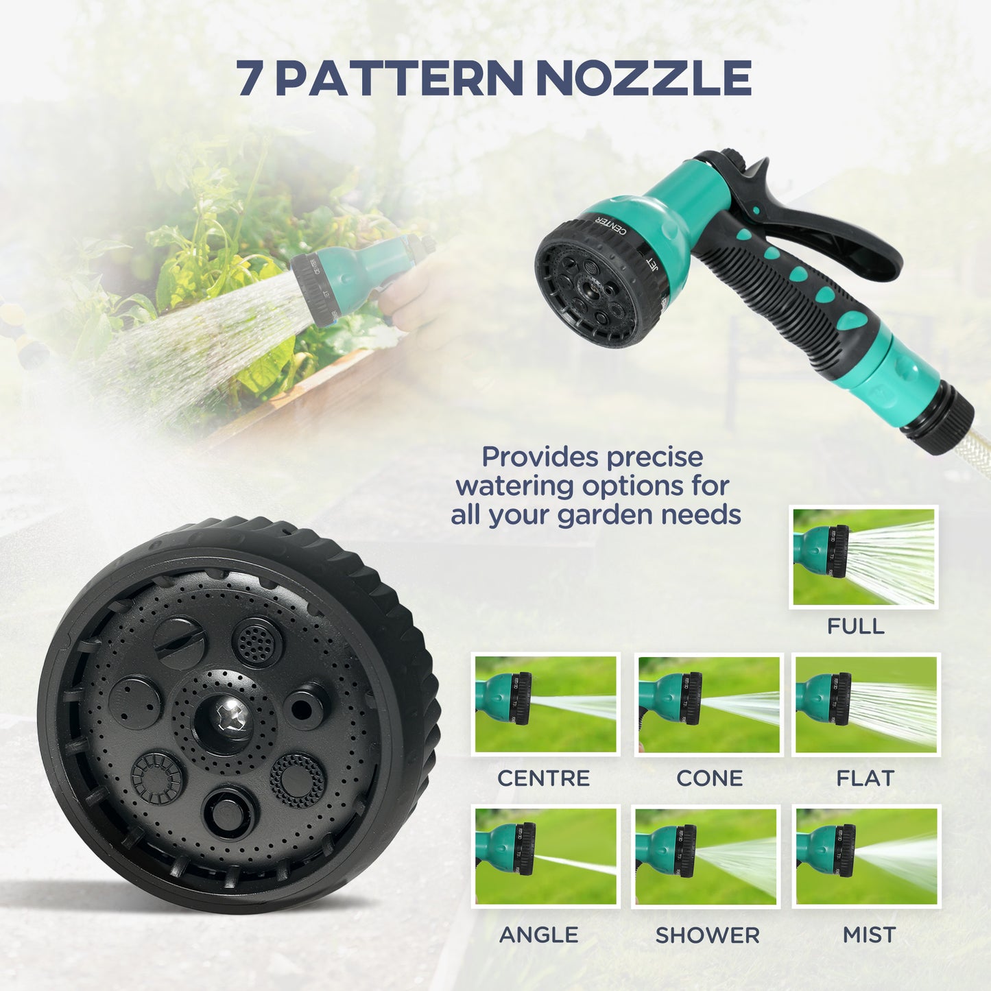 Outsunny Retractable Wall Mounted Hose Reel 30m Garden Hose With Auto Rewind 180 Degree Swivel 7 In 1 Nozzle Green