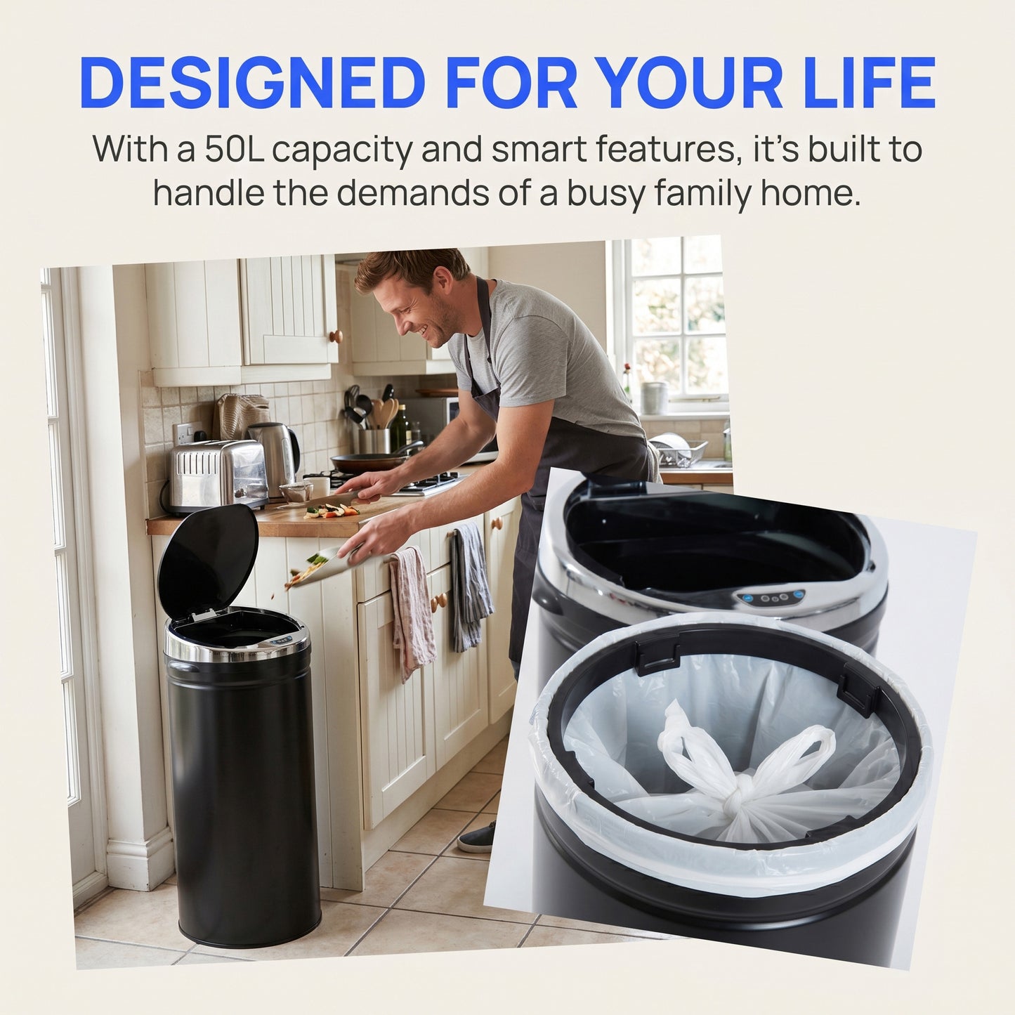 HOMCOM 50L Automatic Motion Sensor Trash Bin Fingerprint Resistant Stainless Steel Black