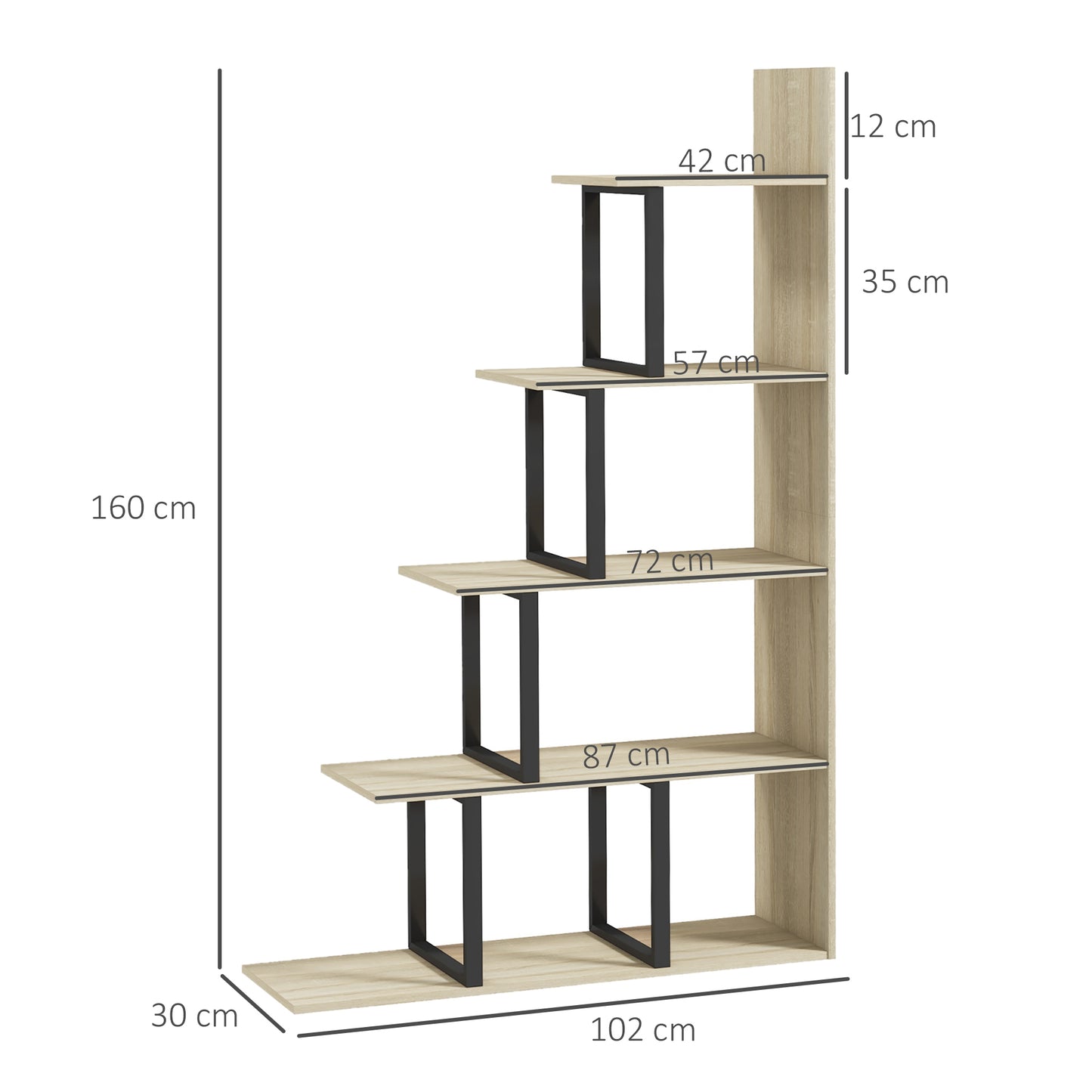 HOMCOM 5 Tier Wooden Ladder Bookshelf Display Stand Oak Finish For Home Office Living Room Organization