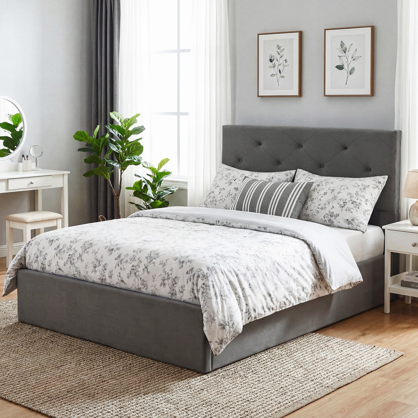 HOMCOM King Size Bed Frame With Gas Lift Under Bed Storage And Upholstered Tufted Headboard For 150 x 200 cm Mattress