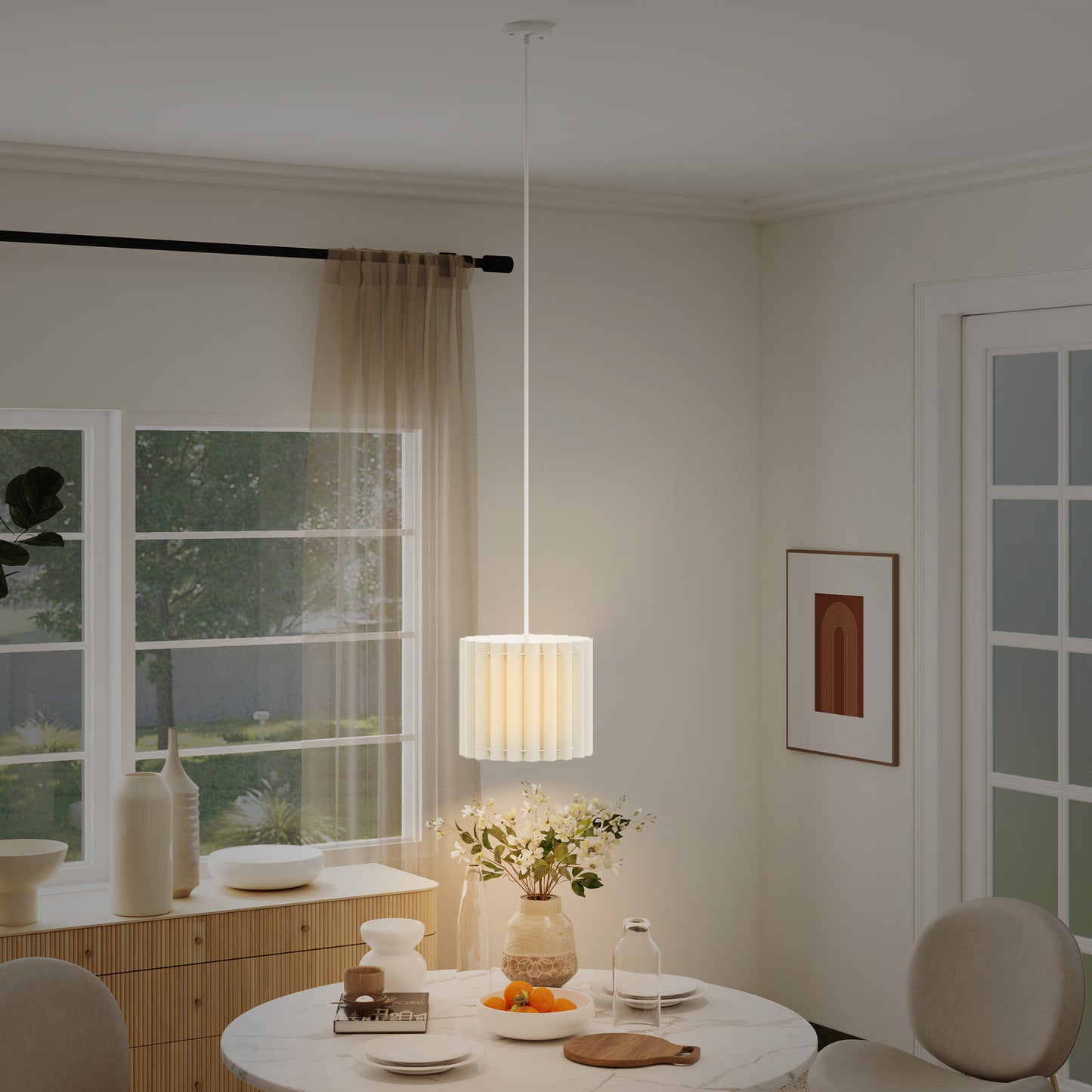 HOMCOM Linen Pendant Light With E27 Bulb Modern Hanging Ceiling Lamp White For Living Room Bedroom Kitchen Hallway