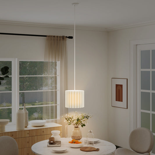 HOMCOM Linen Pendant Light With E27 Bulb Modern Hanging Ceiling Lamp White For Living Room Bedroom Kitchen Hallway