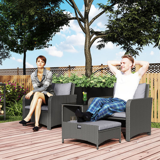 Outsunny Five Piece Rattan Outdoor Garden Furniture Set With Two Tier Coffee Table And Ottomans Grey