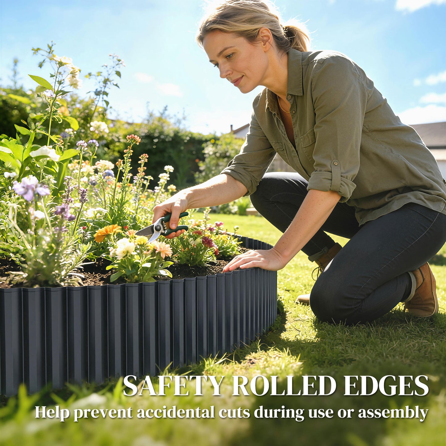 Outsunny Metal Garden Edging Border 8 Inch By 21.3 Foot Corrugated Heavy Duty Galvanized Steel Lawn Edging Dark Grey
