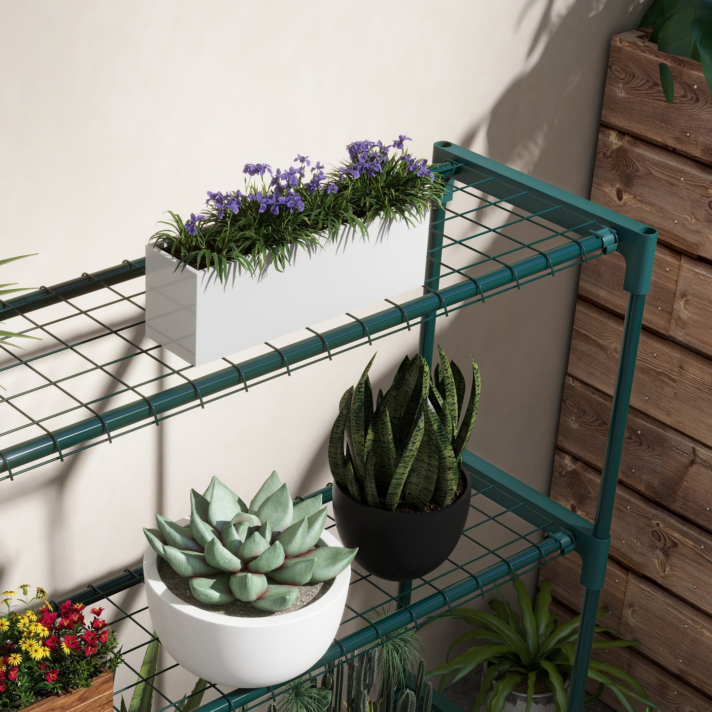 Outsunny Modern 4 Tier Plant Stand With Steel Frame Outdoor Garden Balcony Display Rack For Potted Plants Dark Green