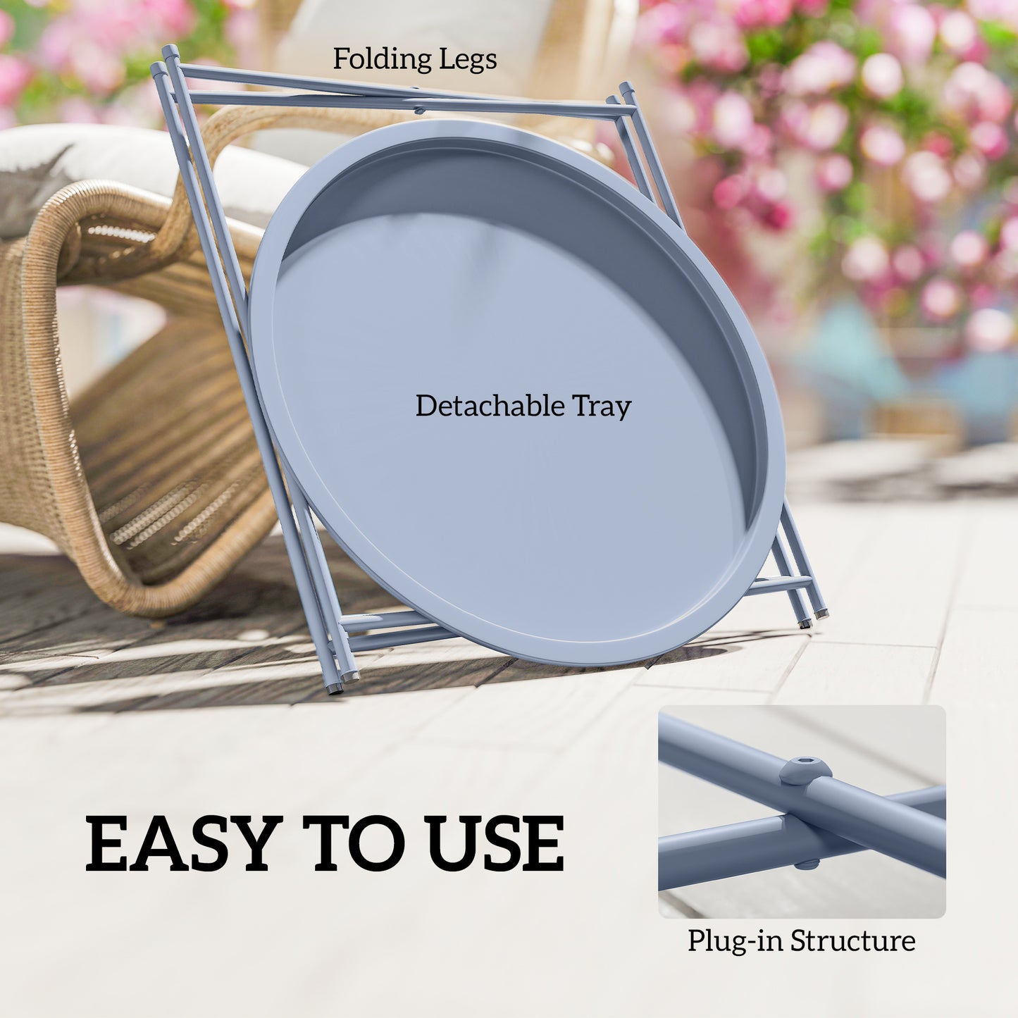 Outsunny Steel Removable Tray Top Garden Table With Folding Legs Blue Grey For Outdoor Patio Balcony