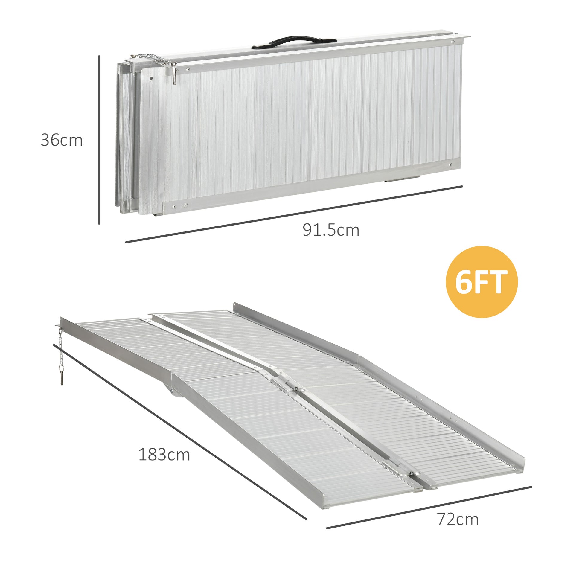 HOMCOM Portable Aluminum Wheelchair Ramp with Textured Surface, 183x72 cm, Ideal for Scooters and Steps, Silver - ALL4U RETAILER LTD