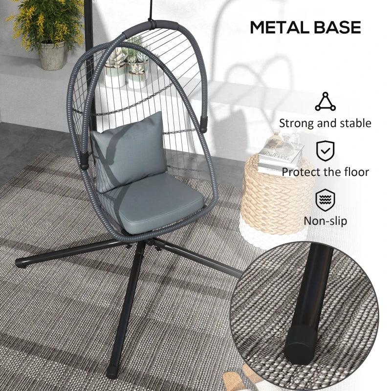 Outsunny PE Hanging Swing Chair w/ Cushion, Patio Hanging Chair, Grey - ALL4U RETAILER LTD