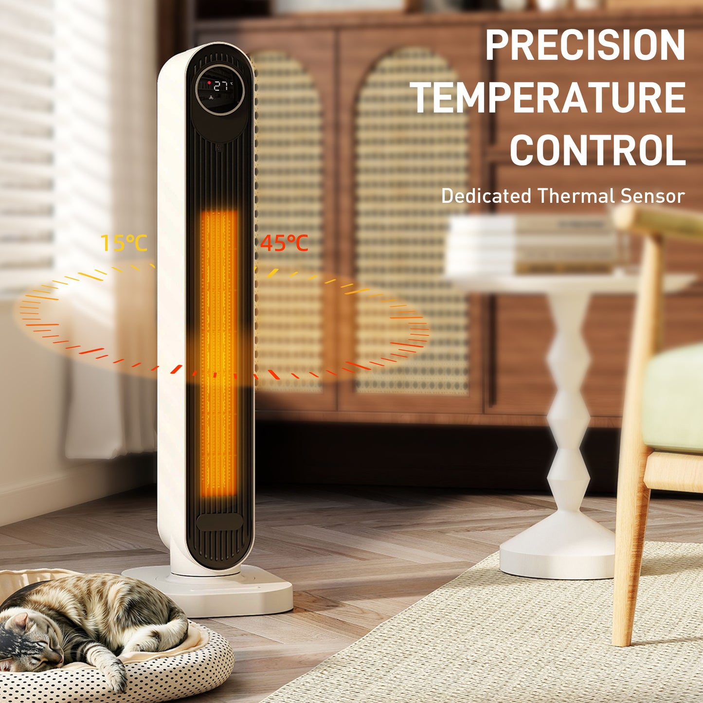 HOMCOM 2000W Ceramic Electric Space Heater With Oscillating Fan and Timer Overheat and Tip Over Safety White