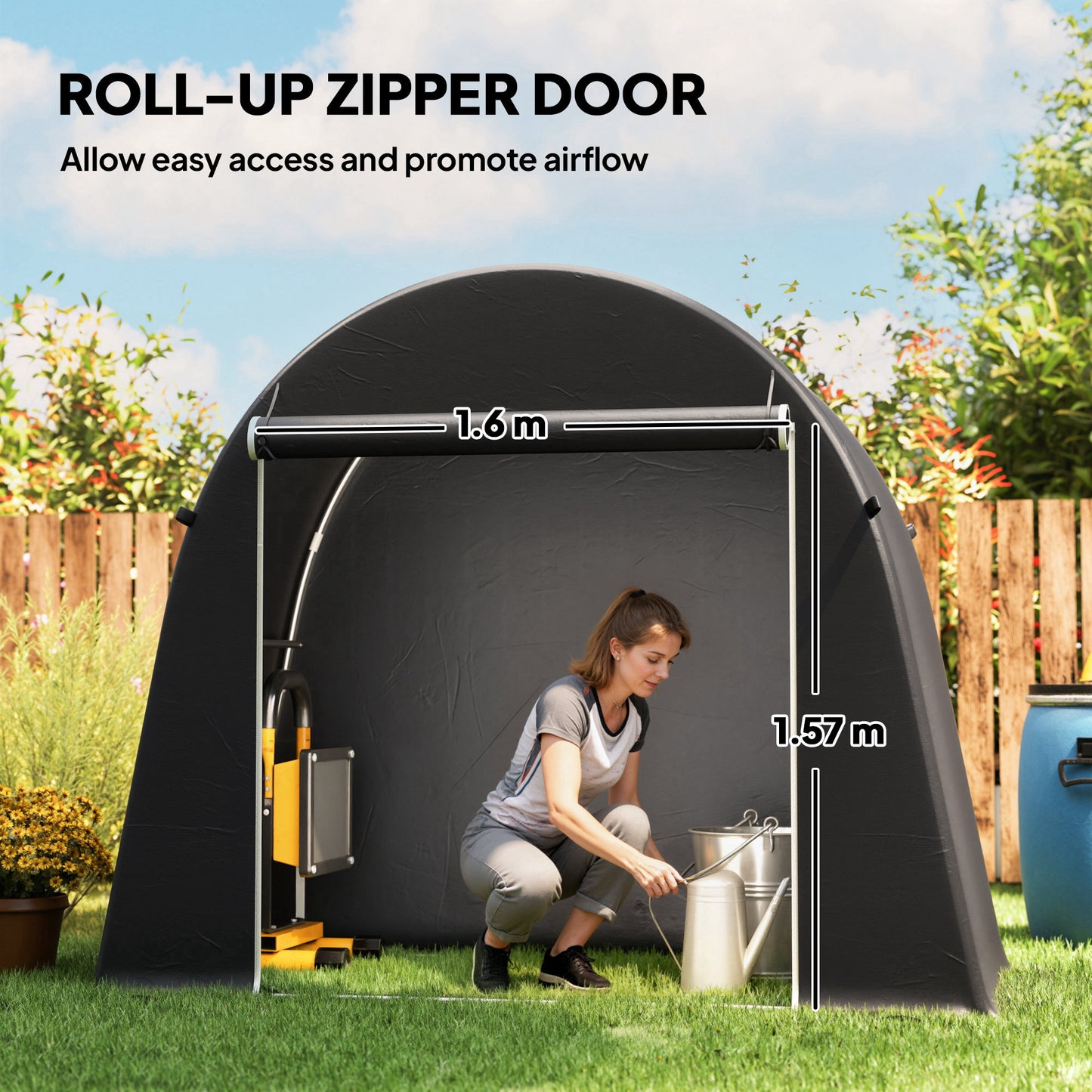 Outsunny 8 x 4 ft Garden Storage Tent Waterproof Shed With Roll Up Door And Galvanised Metal Frame Dark Grey