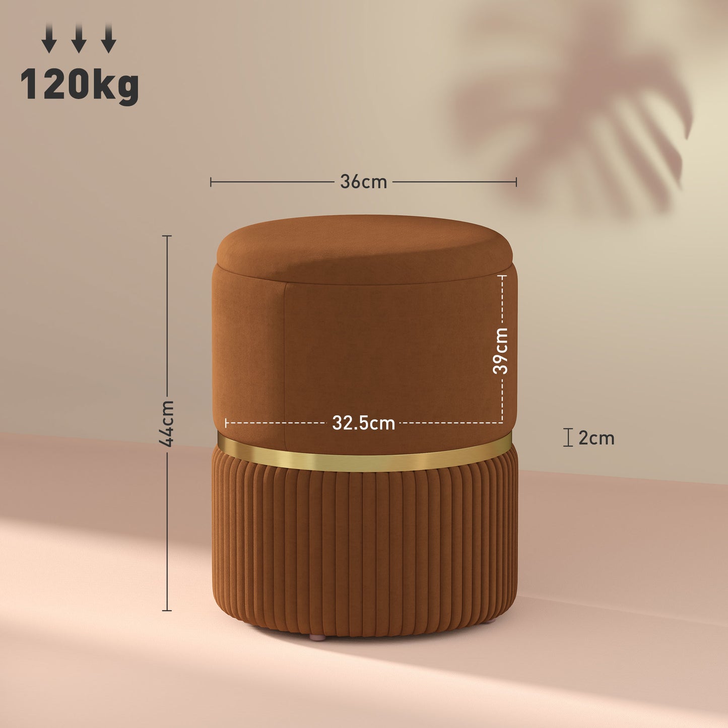 HOMCOM Velvet-Feel Storage Ottoman Brown With Hidden Storage, Sturdy MDF Frame And Protective Foot Pads