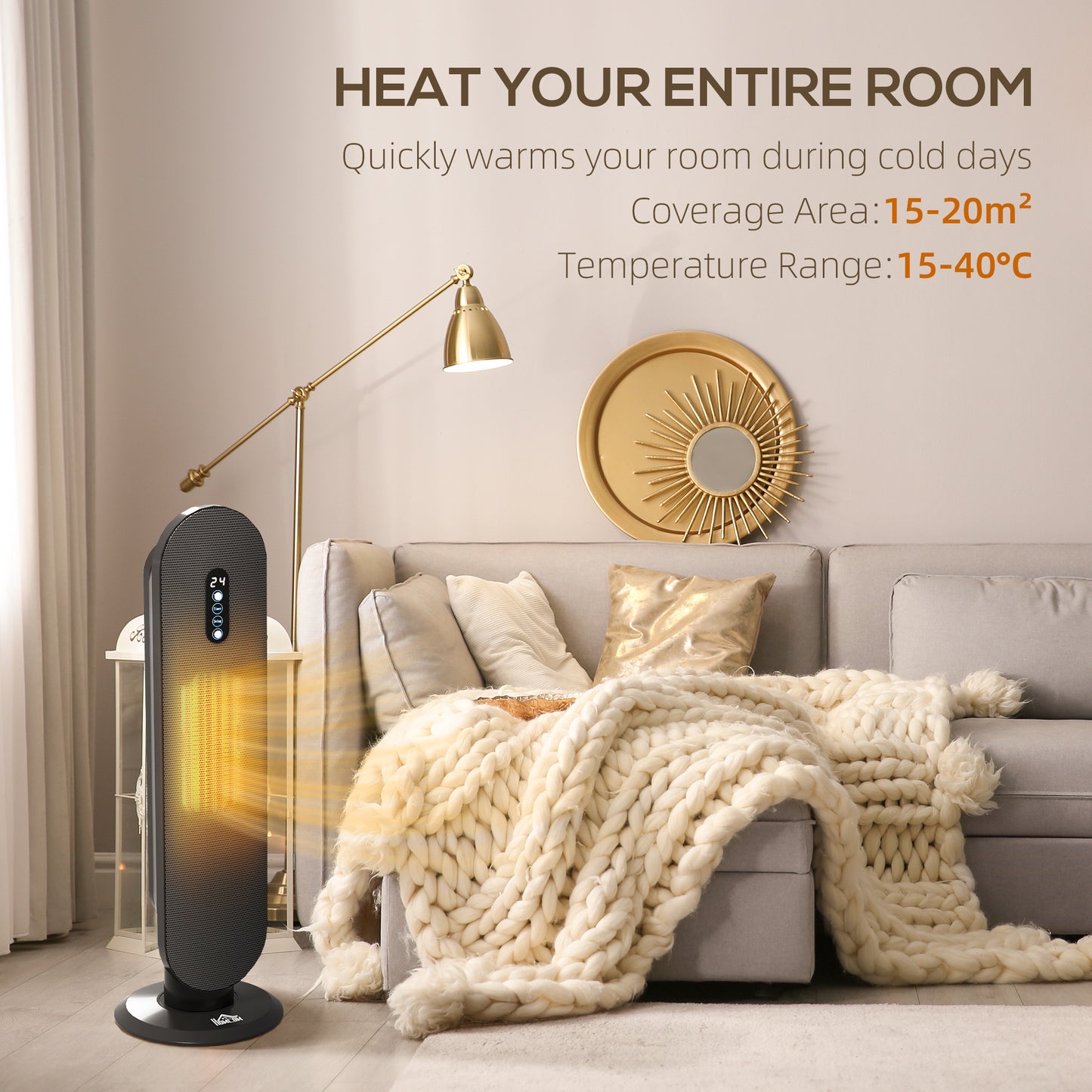 HOMCOM 45 Degree Oscillating Ceramic Space Heater With Remote Control For Home Office Black