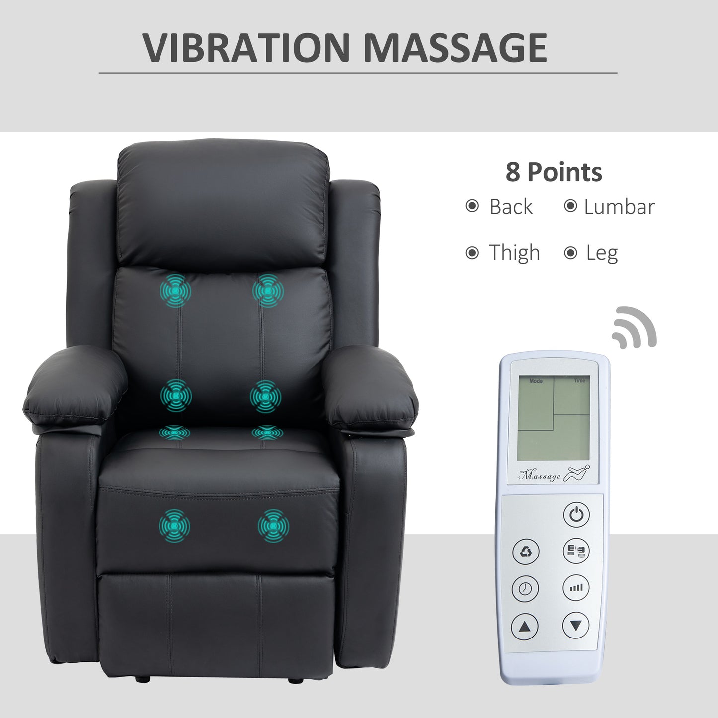 HOMCOM Power Lift Chair Riser And Recliner With Vibration Massage PU Leather Motorized For Elderly Black