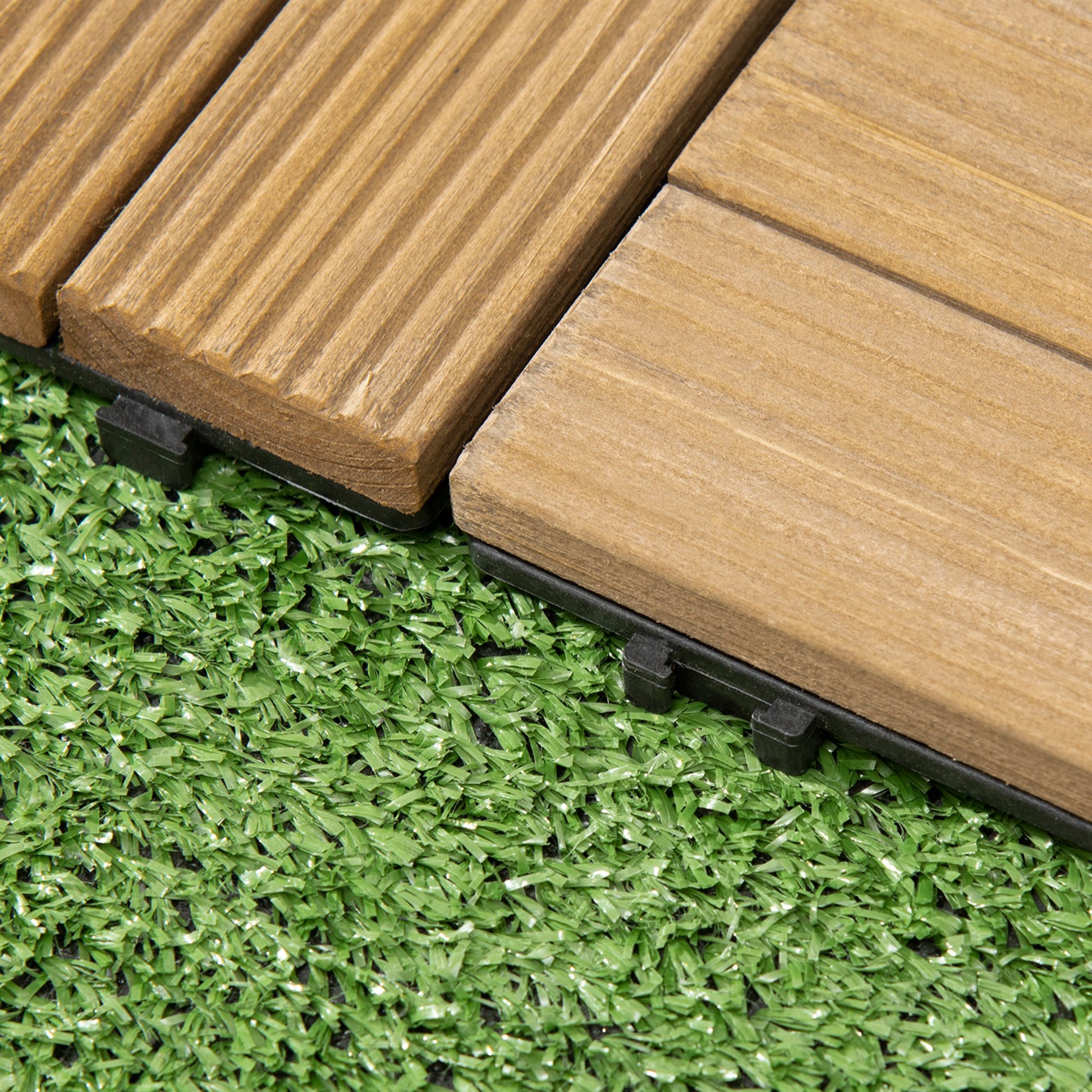 Outsunny 27-Piece Interlocking Wooden Deck Tiles for Outdoor Spaces, Brown, 30x30 cm Each, 2.5㎡ Coverage - ALL4U RETAILER LTD