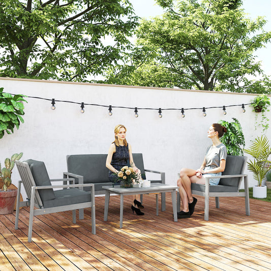 Outsunny 4 Piece Wooden Garden Furniture Set With Cushions In Light Grey For Patio