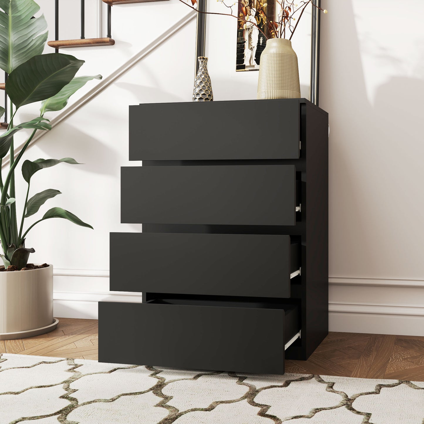 HOMCOM Four Drawer Chest of Drawers Modern Dresser for Bedroom Storage and Organization