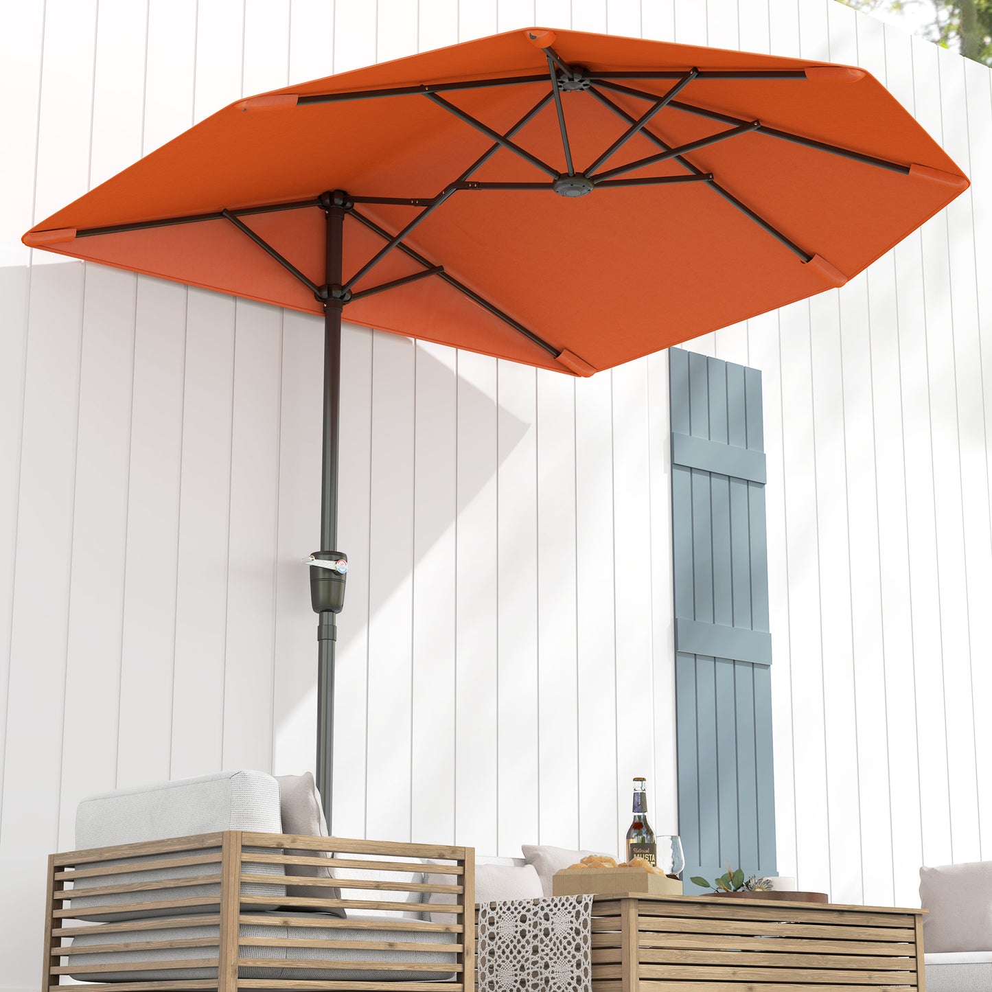 Outsunny 2m Half Parasol Umbrella Orange Extra Long Canopy For Wall Or Window Shade Outdoor Garden Sun Shelter
