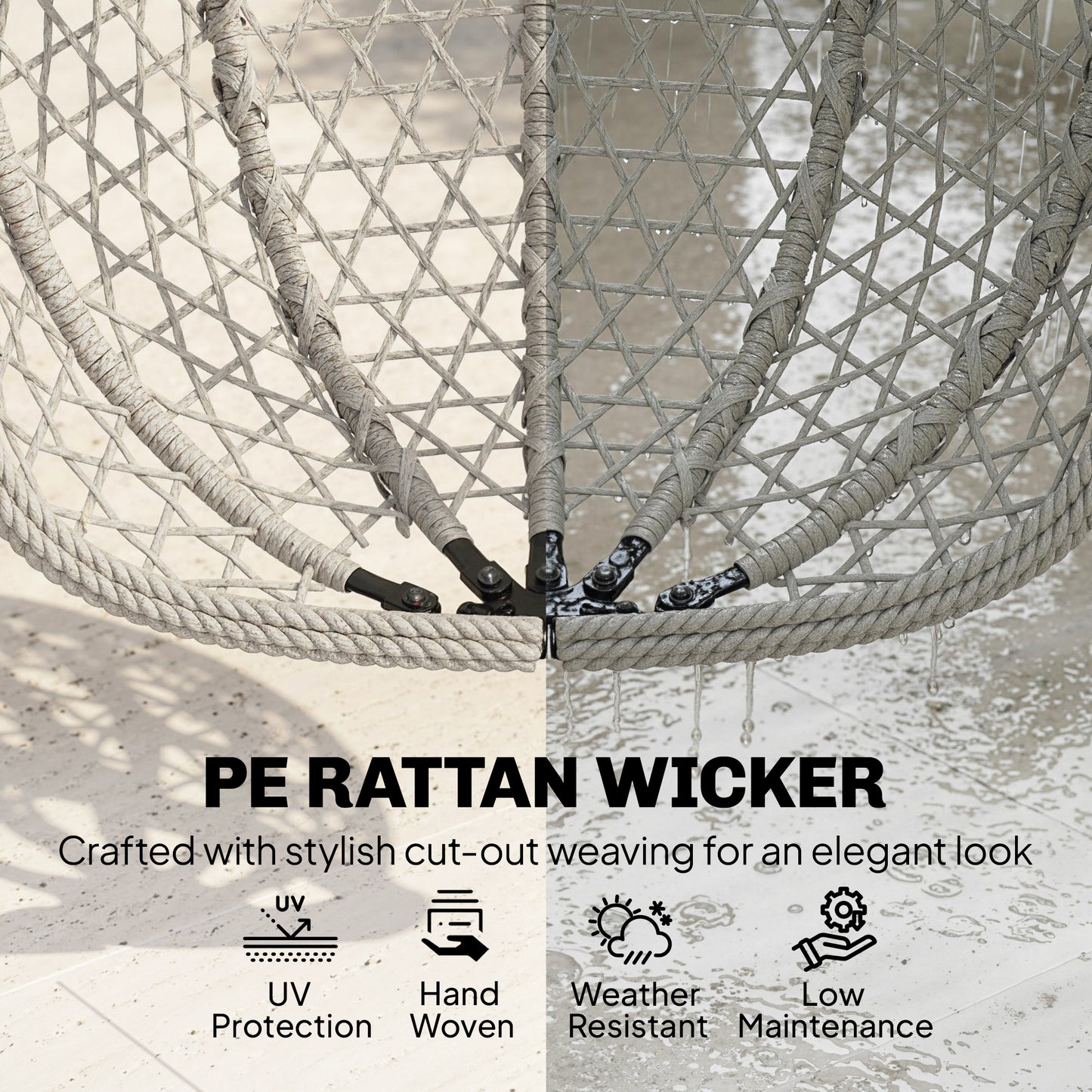 Outsunny Hanging Egg Chair With Stand Indoor Outdoor Rattan Hammock Swing Chair Safety Strap Foldable Basket Light Grey