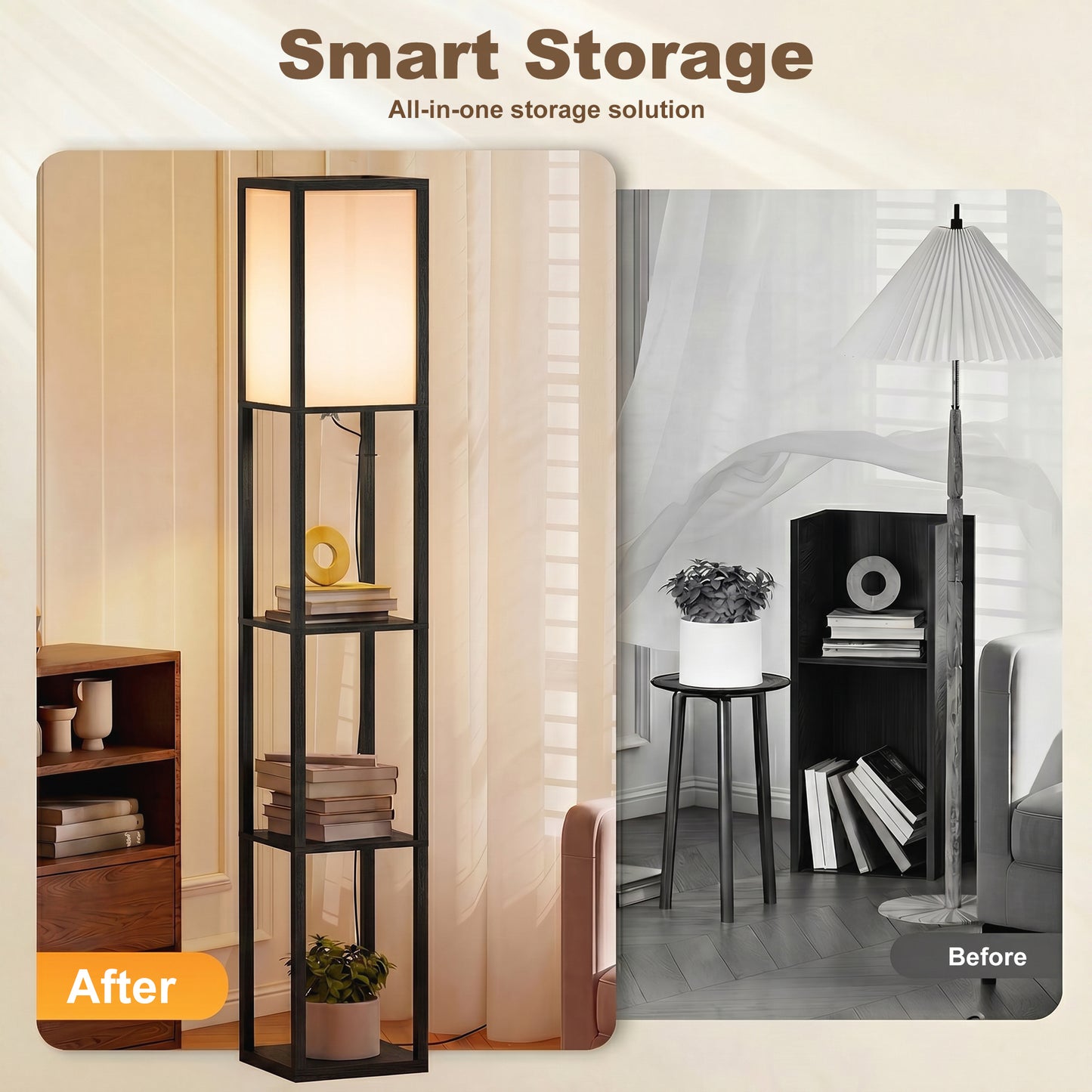 HOMCOM Floor Lamp With Shelves Three Tier Modern Standing Lamp For Living Room Bedroom Office Black Bulb Not Included