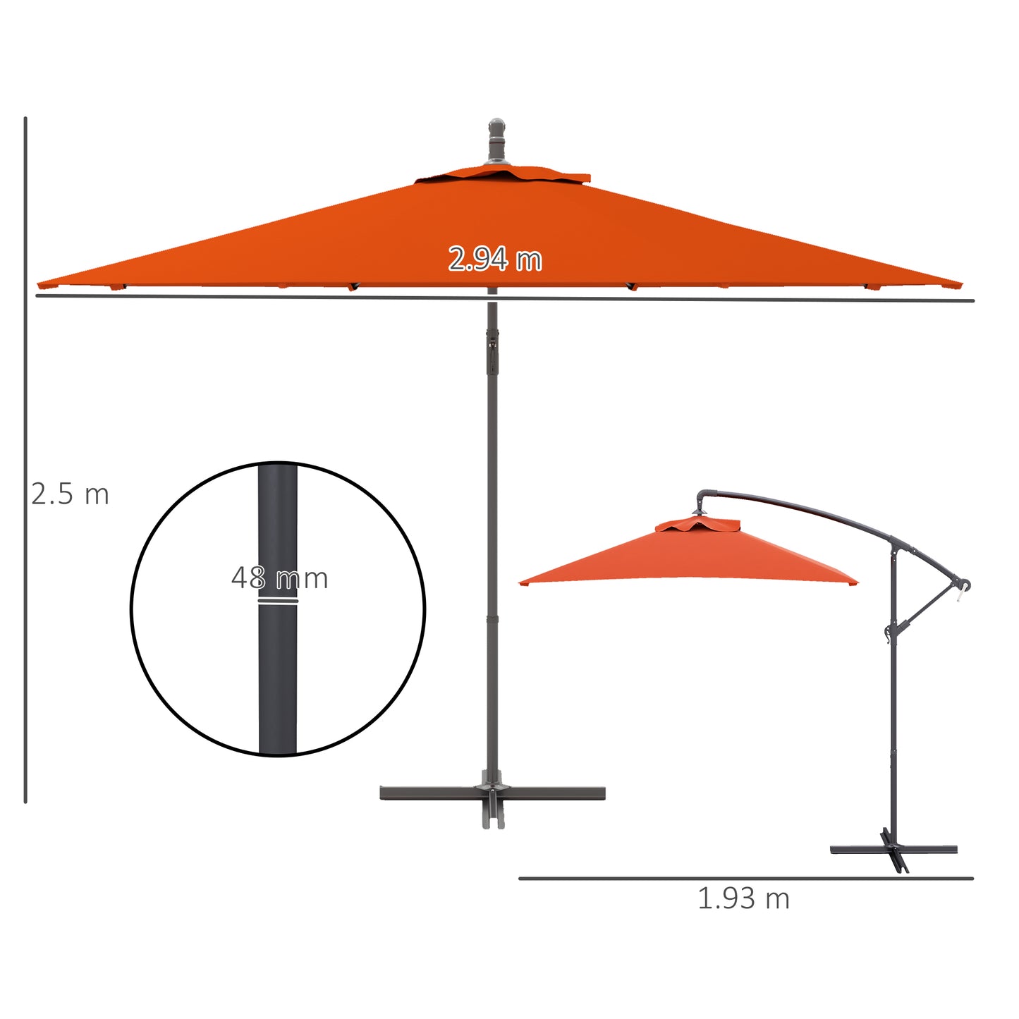 Outsunny 3m Cantilever Parasol With Cross Base Orange for Patio Outdoor Shade and Sun Protection