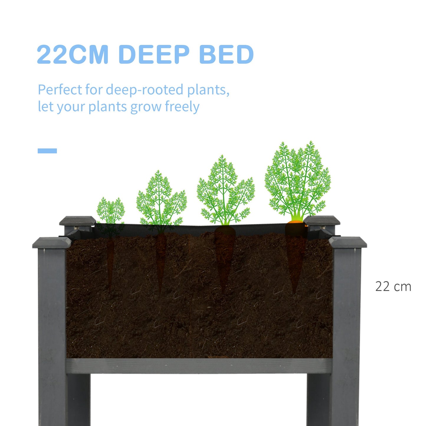 Outsunny Raised Bed For Garden Wooden Elevated Planter Box With Bed Liner For Flower Vegetable Herb Dark Grey