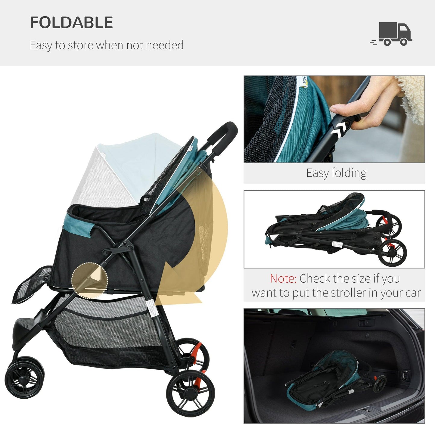 PawHut Foldable Pet Stroller with Rain Cover for XS and S-Sized Dogs Dark Green - ALL4U RETAILER LTD