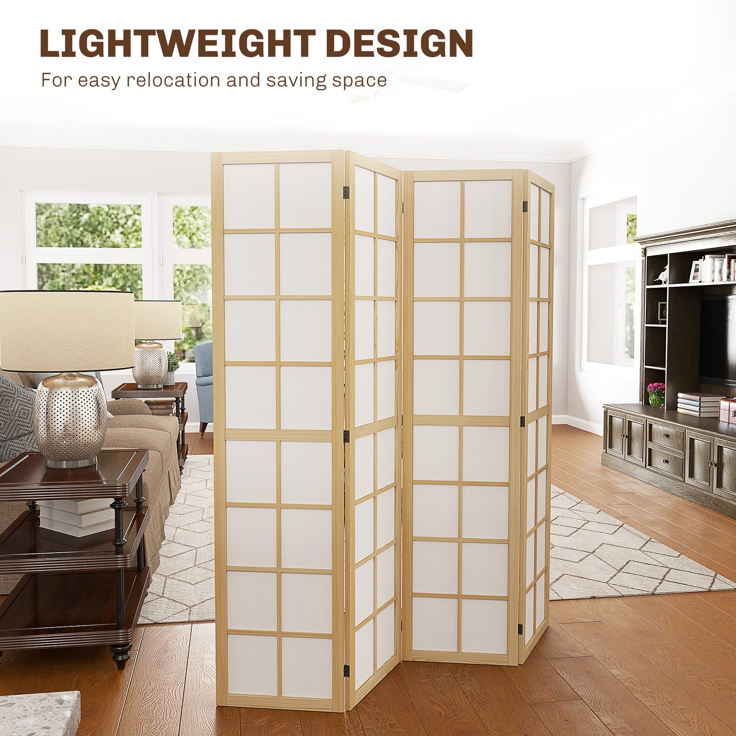 HOMCOM Four Panel Folding Room Divider Freestanding Privacy Screen 160 x 170 cm for Living Room and Bedroom