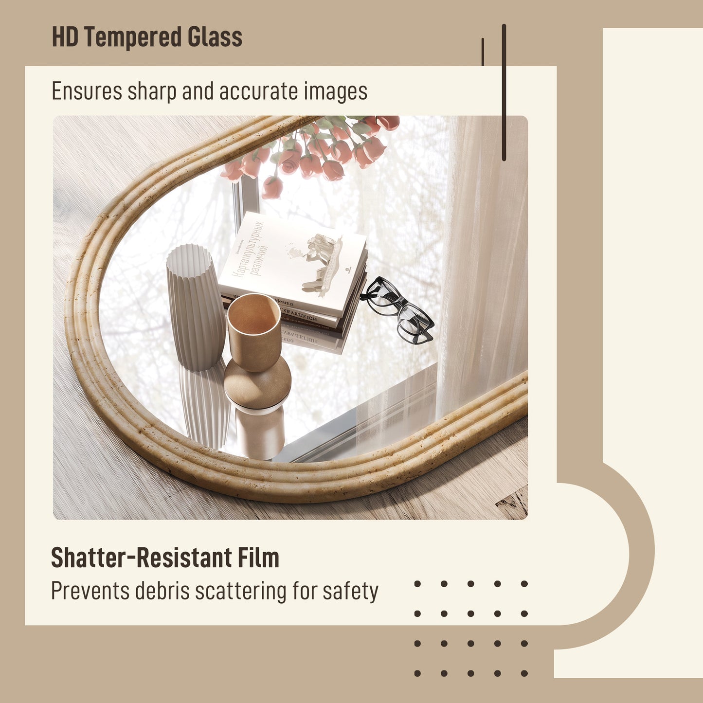 HOMCOM Modern Arched Wall Mirror With Brown Finish For Living Room