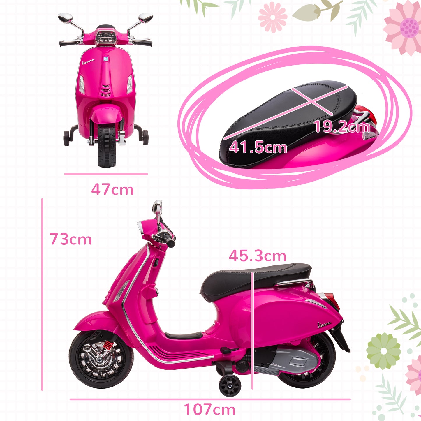 AIYAPLAY Vespa-Inspired Pink Electric Ride-On Motorbike for Kids Aged 3-6 with Music and Lights - ALL4U RETAILER LTD