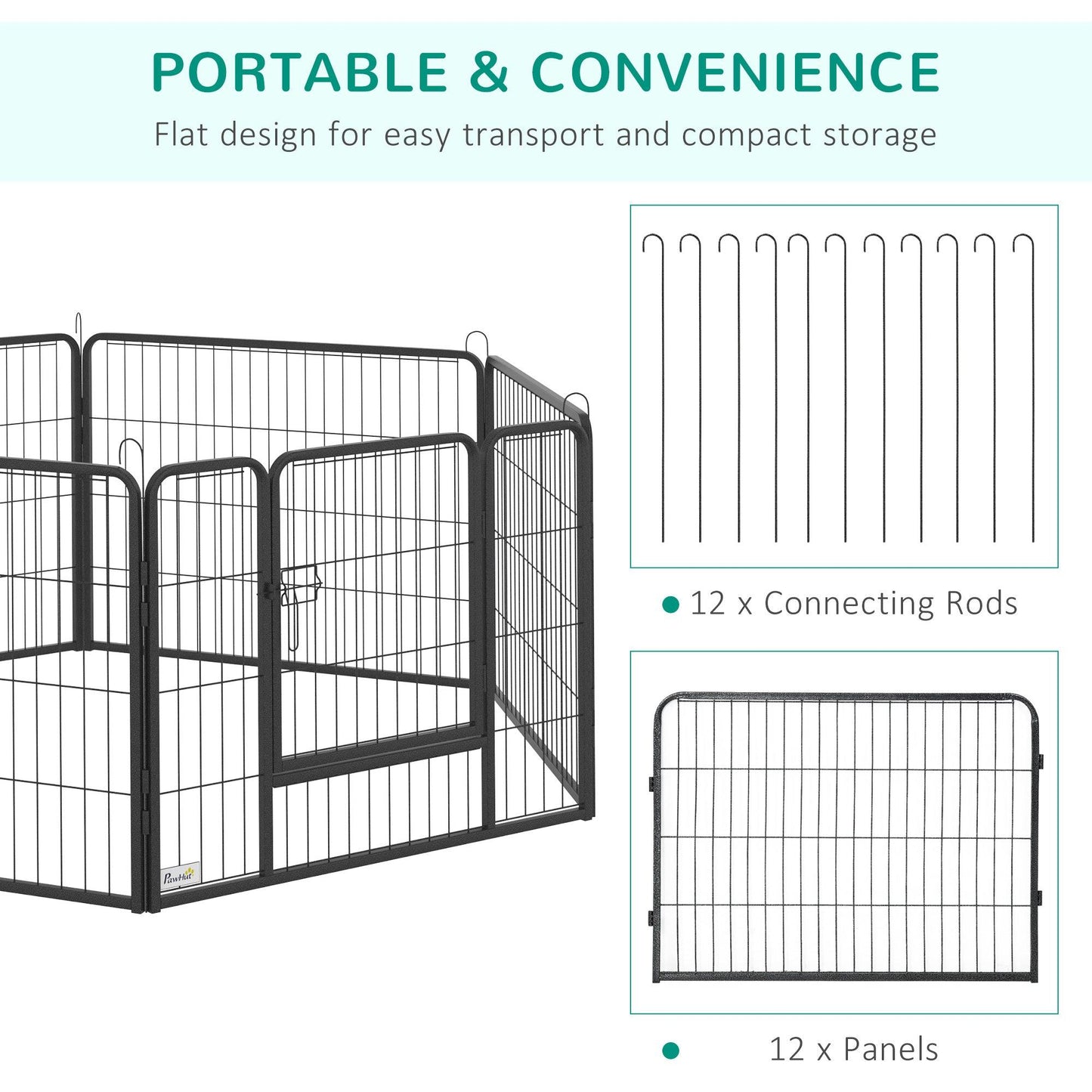 PawHut Foldable Pet Playpen, 12 Panels Dog Exercise Fence, 2 Doors Locking Latch - ALL4U RETAILER LTD