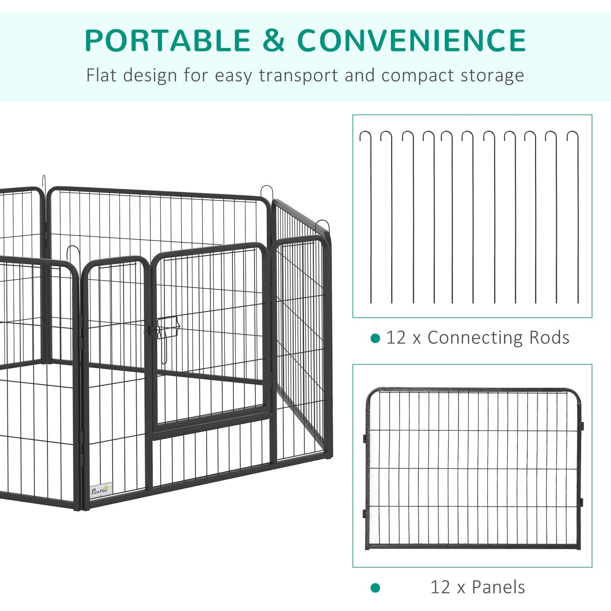 PawHut Foldable Pet Playpen, 12 Panels Dog Exercise Fence, 2 Doors Locking Latch - ALL4U RETAILER LTD
