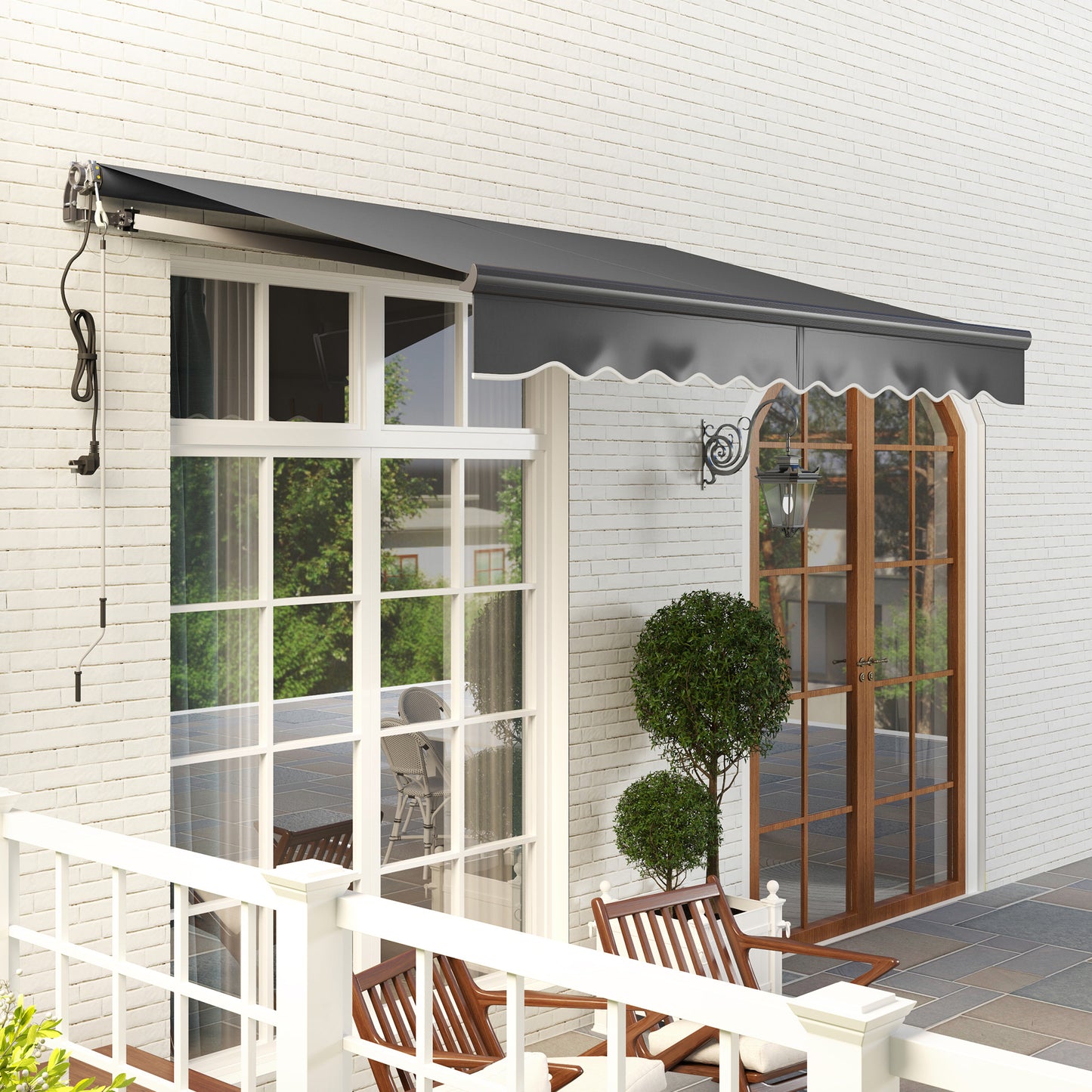 Outsunny 3 X 2.5m Electric Retractable Awning With Remote Control Aluminium Frame UV30 Sun Shade Canopy For Patio