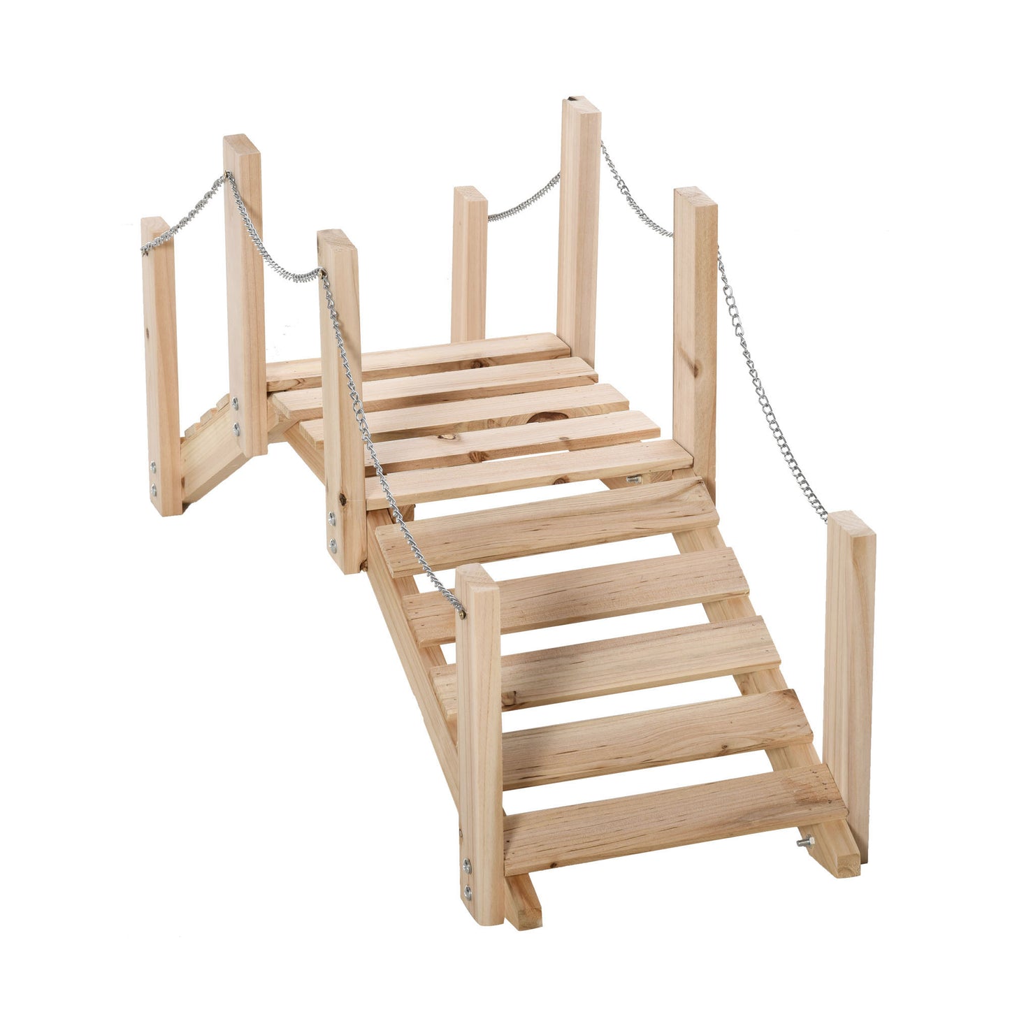 Outsunny Small Fir Wooden Garden Bridge With Arch Walkway And Metal Chain Railings For Landscape Creek Pond