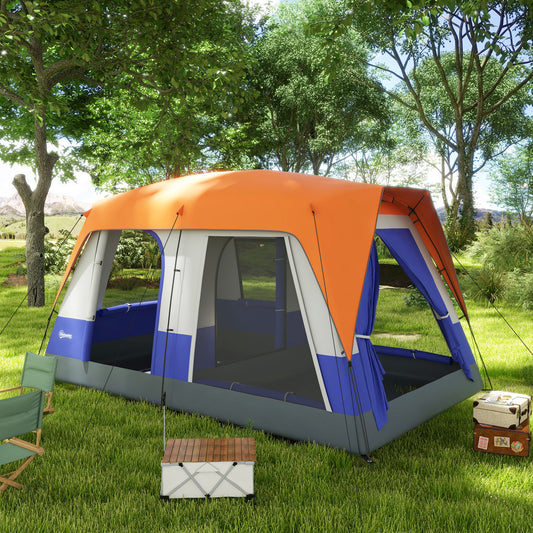 Outsunny Spacious Six-Man Family Camping Tent with Removable Rainfly and Accessories - Orange - ALL4U RETAILER LTD