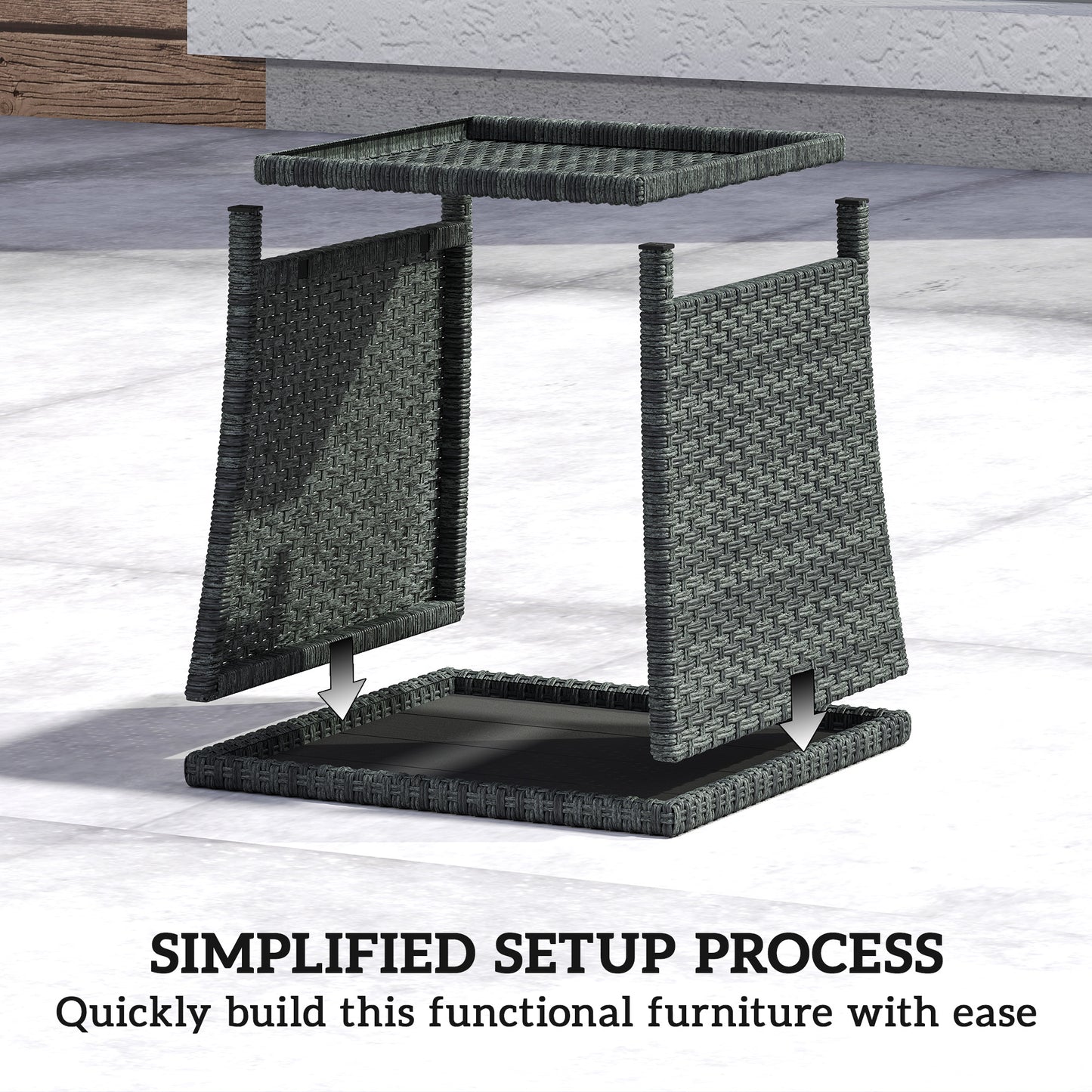 Outsunny 2 Tier Outdoor Side Table With Storage Shelf PS Wood Slat Top Grey Patio Coffee Table