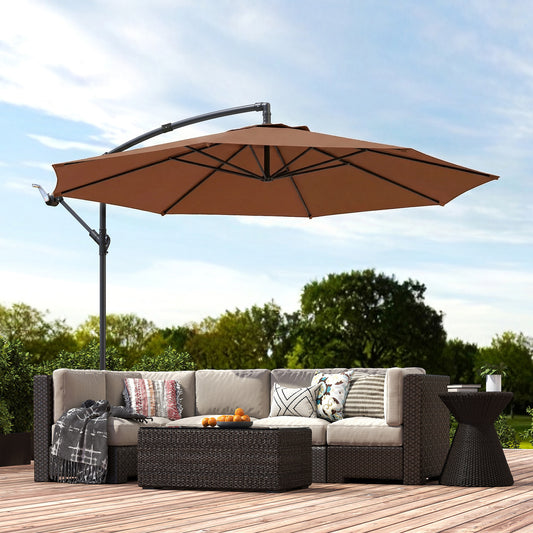 Outsunny Three Meter Overhanging Cantilever Parasol With Cross Base Coffee UV Resistant Fabric