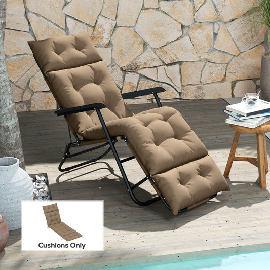 Outsunny Sun Lounger Cushions Set 190x56x10cm Khaki With 6 Ties UPF20 Plus 220gsm Durable Sunbed Cushions