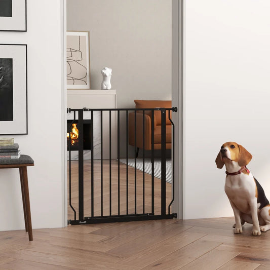 PawHut Extra Wide Dog Safety Gate with Door Pressure for Doorways, Hallways, Staircases - Black, Expandable Pet Barrier