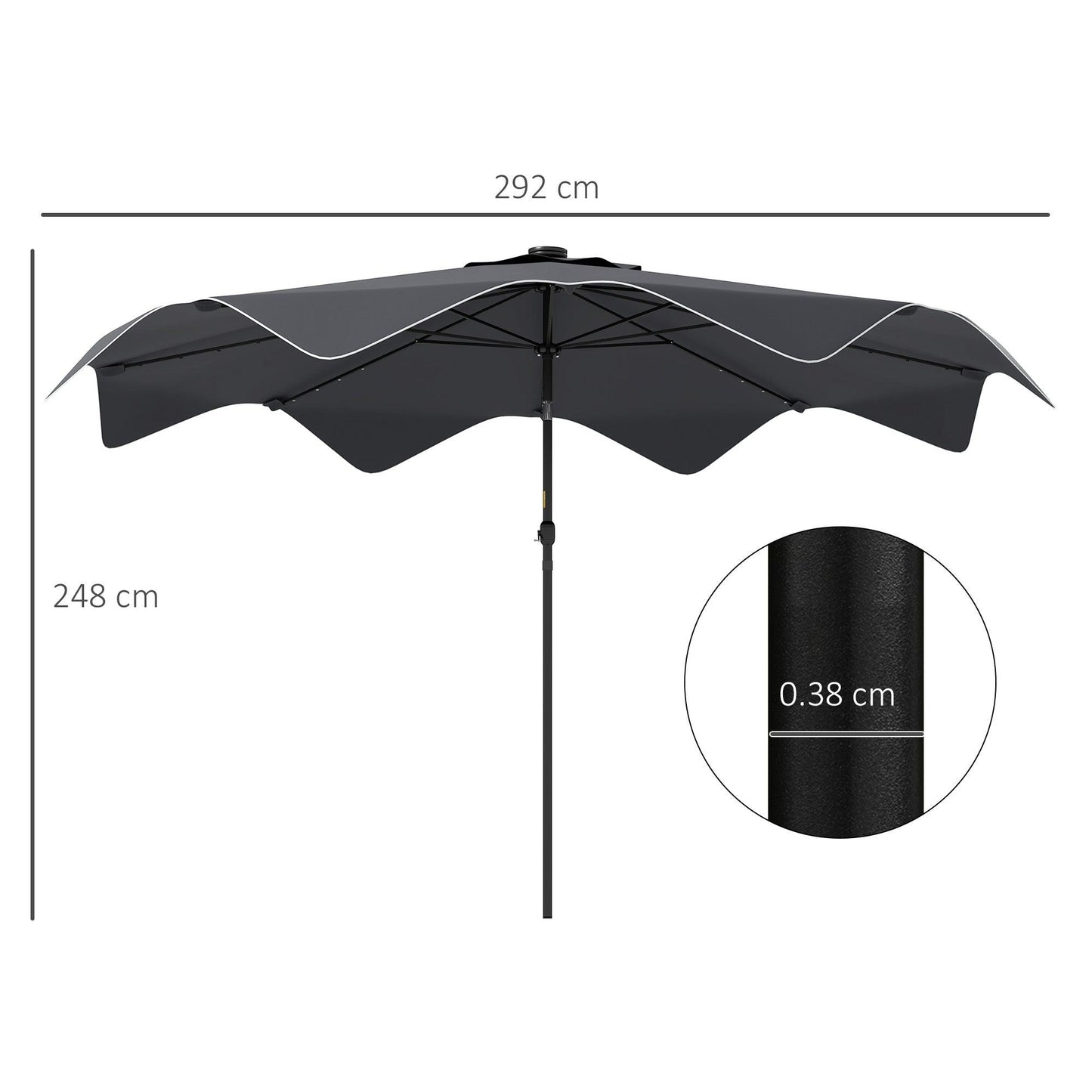 Outsunny Solar Patio Umbrella with LED and Tilt, Outdoor Market Table Umbrella Parasol with Crank, 3 x 3 (m), Dark Grey - ALL4U RETAILER LTD