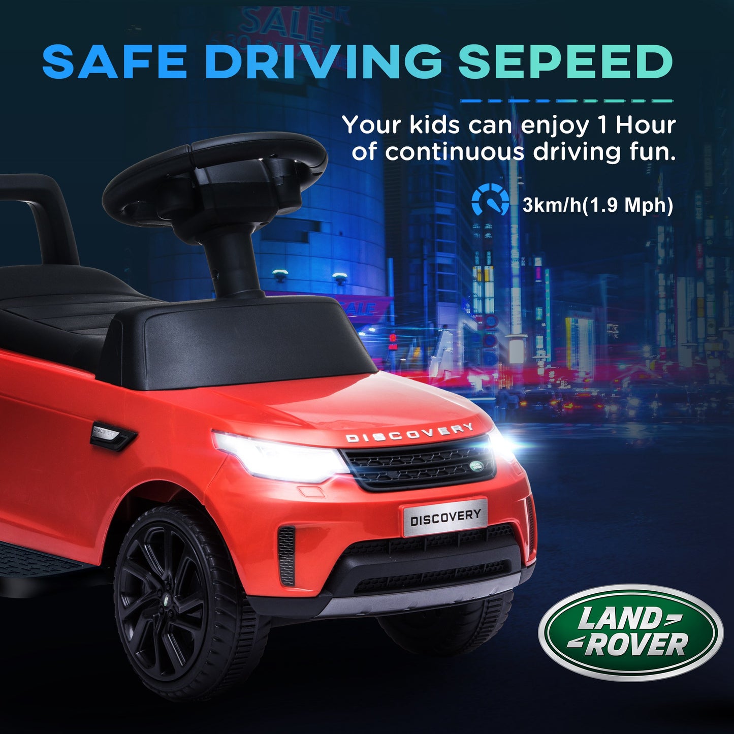 AIYAPLAY Red 6V Licensed Land Rover Kids Electric Ride-On Car with Headlights and Music - 2 in 1 Sliding Mode for Ages 18-60 Months