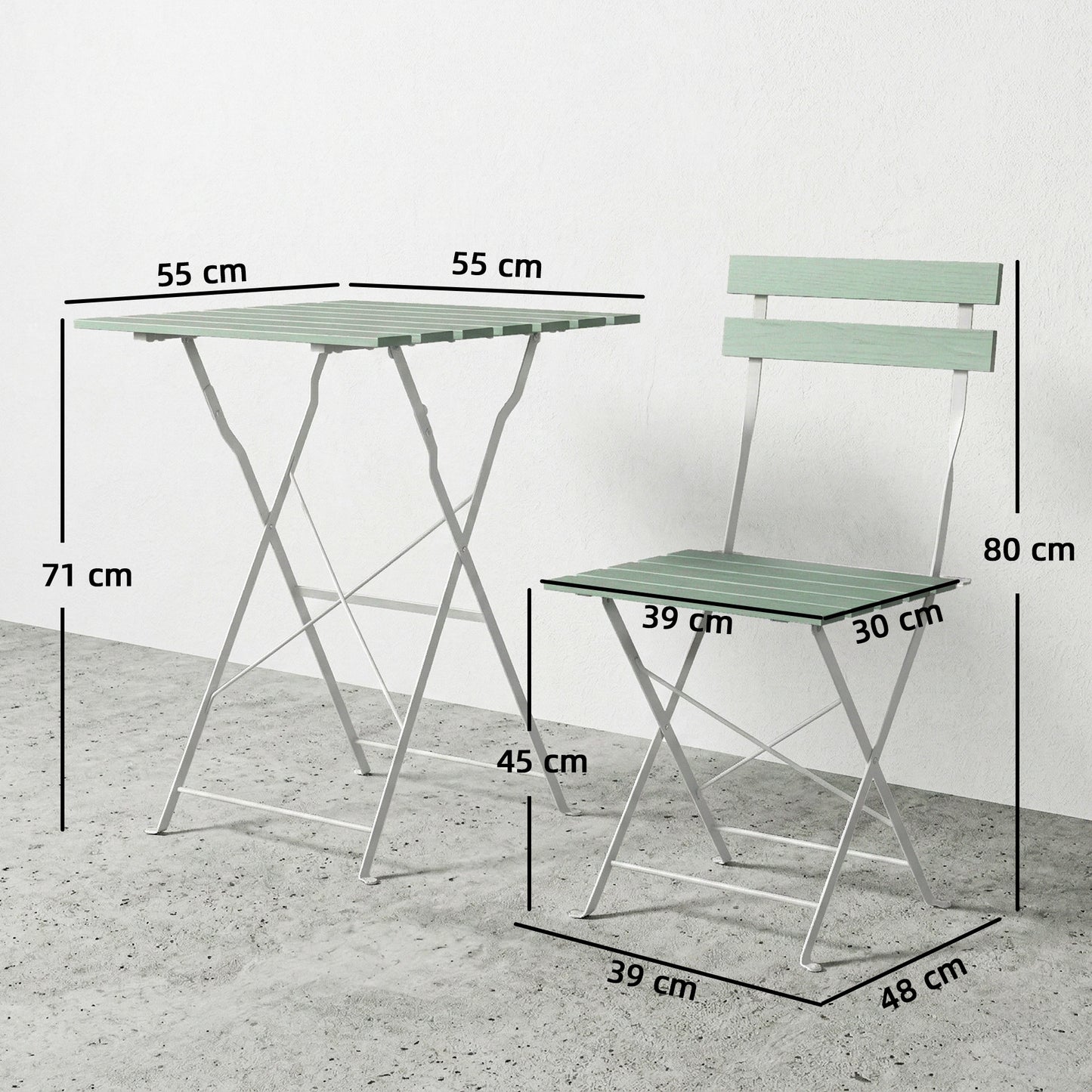 Outsunny Outdoor Folding Bistro Set With Table And Two Chairs For Two People Patio Balcony White And Green