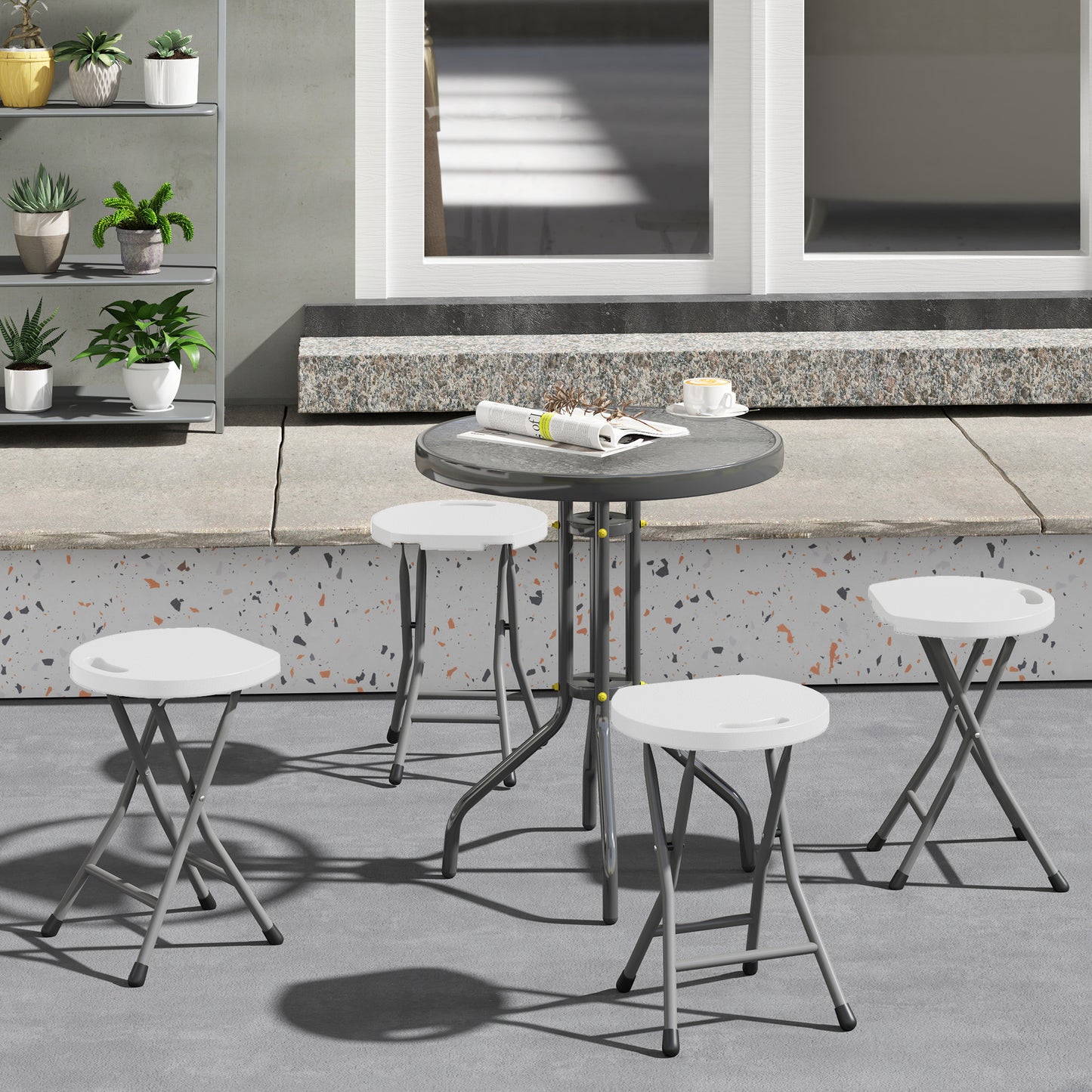Outsunny Set Of Four Folding Carry Stools White For Garden Camping Lightweight And Portable
