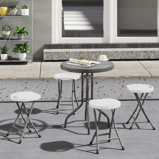 Outsunny Set Of Four Folding Carry Stools White For Garden Camping Lightweight And Portable