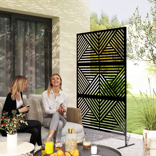 Outsunny 6.5ft Freestanding Metal Outdoor Privacy Screen With Stand Rhombus Style Black Garden Divider