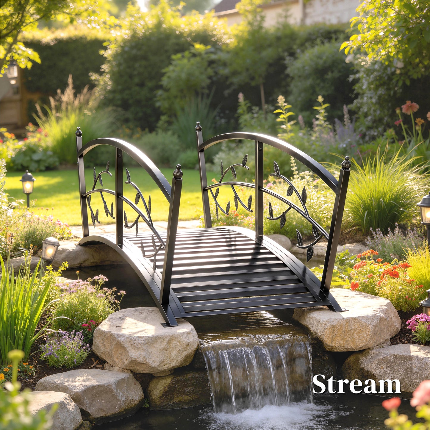 Outsunny 1.2M Metal Garden Bridge With Safety Railings For Pond And Creek Arch Decorative Footbridge
